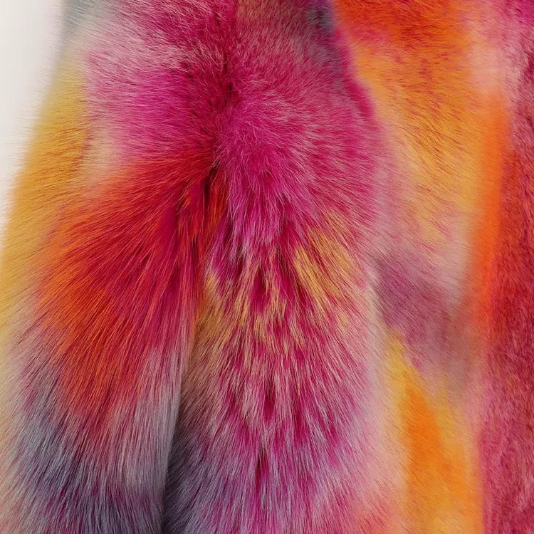 Rainbow Gradient Fox Fur Coat